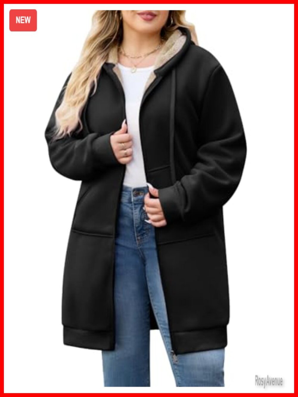 Plus Size Zip Up Hoodie Long Tunic Fleece Jacket Hooded Women